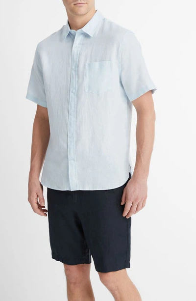 Shop Vince Classic Fit Short Sleeve Linen Shirt In Glacier
