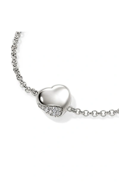 Shop John Hardy Pebble Heart Diamond Bracelet In Silver
