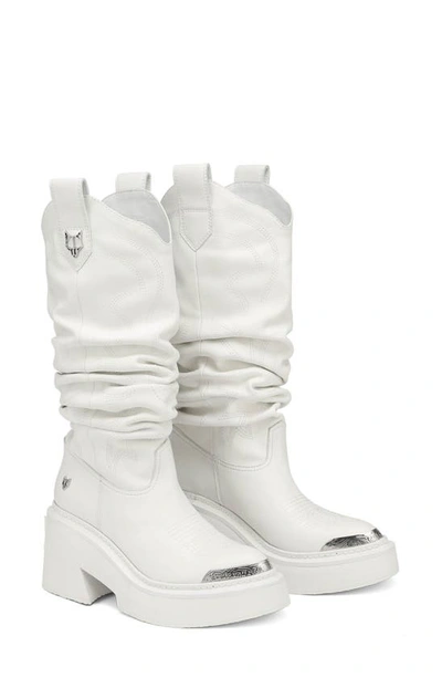 Shop Naked Wolfe Stable Platform Slouchy Cowboy Boot In White-cow Leather