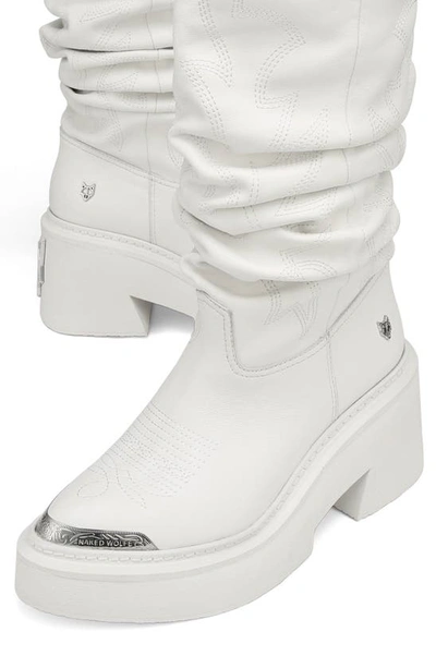 Shop Naked Wolfe Stable Platform Slouchy Cowboy Boot In White-cow Leather