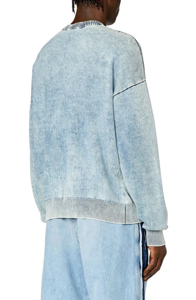 Shop Diesel ® K-zeros Denim Effect Cotton Blend Sweater In Blue