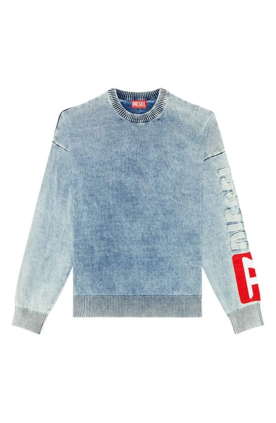 Shop Diesel K-zeros Denim Effect Cotton Blend Sweater In Blue