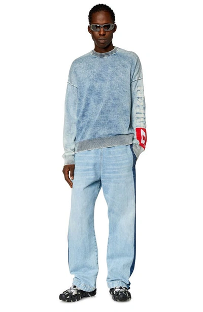 Shop Diesel K-zeros Denim Effect Cotton Blend Sweater In Blue