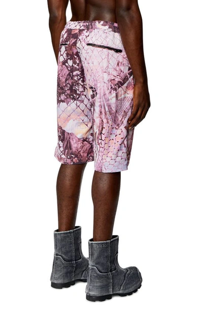 Shop Diesel P-mckell-short Abstract Print Crinkled Nylon Shorts In Pink