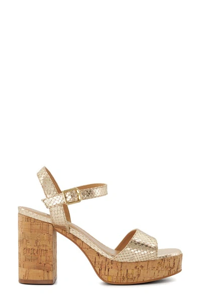 Dune London Jodi Platform Sandal In Gold Print Leather