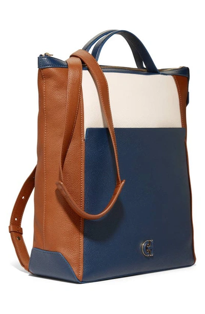 Shop Cole Haan Grand Ambition Leather Convertible Backpack In British Tan / Blue Wi