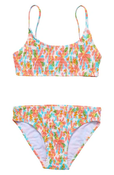 Shop Snapper Rock Kids' Luau Smocked Two-piece Swimsuit In Orange Multi