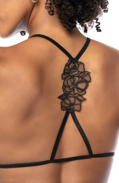 Mapalé Mapale Appliqué Mesh Bra, Gater Belt & G-string In Black