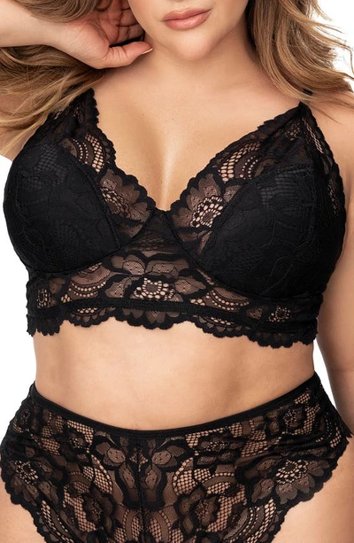 Shop Mapalé Scalloped Lace Bra & Briefs In Black