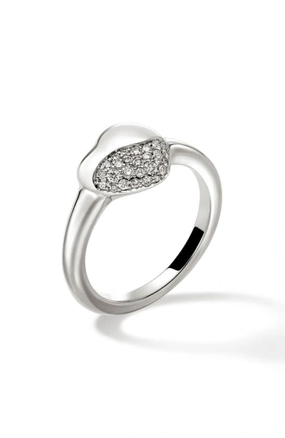 Shop John Hardy Pebble Heart Diamond Ring In Silver