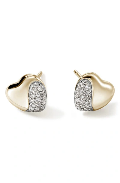 Shop John Hardy Pebble Heart Diamond Stud Earrings In Gold