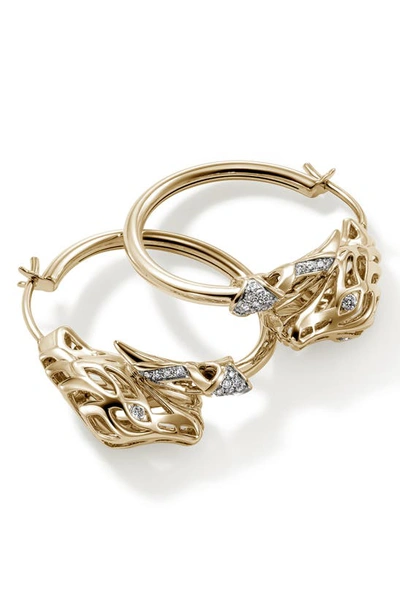 Shop John Hardy Naga Diamond Hoop Earrings In Gold