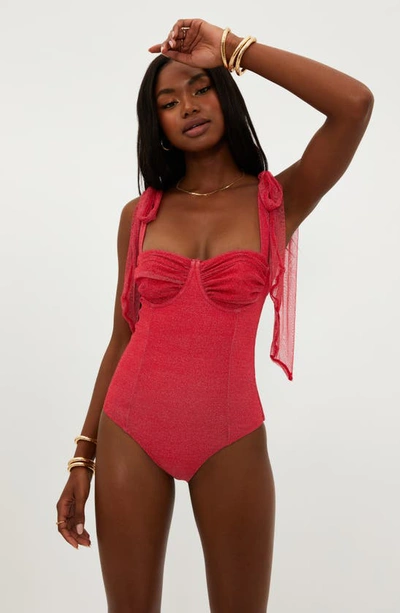Shop Beach Riot Dede Rib Underwire One-piece Swimsuit In Red Hot Shine
