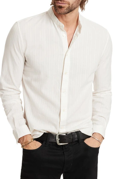 Shop John Varvatos Ben Embroidered Band Collar Button-up Shirt In White