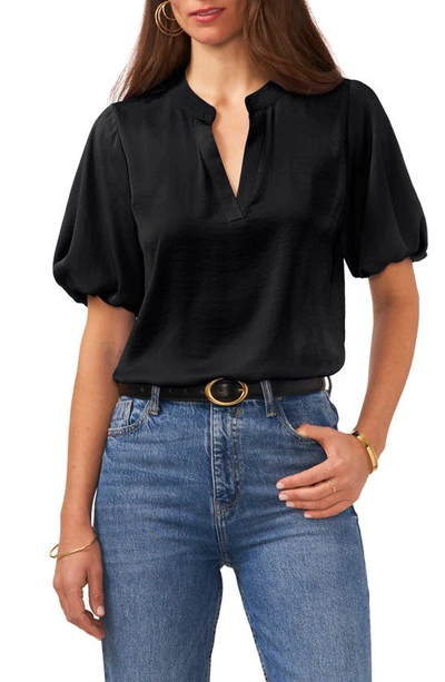 Shop Vince Camuto Hammered Satin Puff Sleeve Top In Rich Black