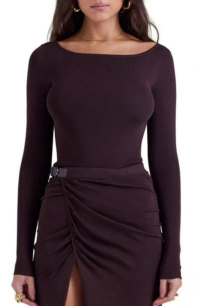House Of Cb Inoe Long Sleeve Rib Bodysuit In Brown