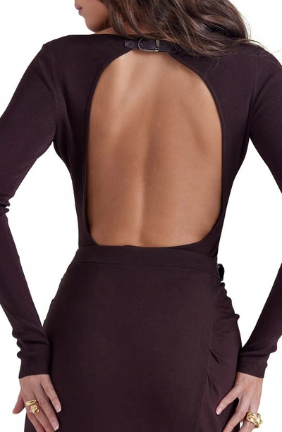 House Of Cb Inoe Long Sleeve Rib Bodysuit In Brown