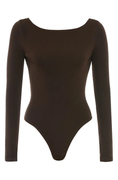House Of Cb Inoe Long Sleeve Rib Bodysuit In Brown