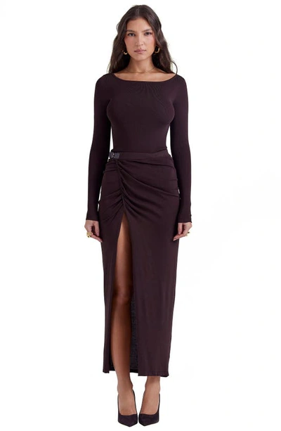House Of Cb Inoe Long Sleeve Rib Bodysuit In Brown