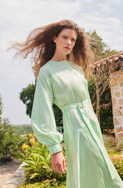 Shop Misook Long Sleeve Cotton Blend Midi Shirtdress In Paradise Green