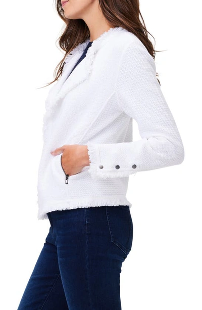Nic + Zoe Fringe Mix Knit Jacket In Paper White