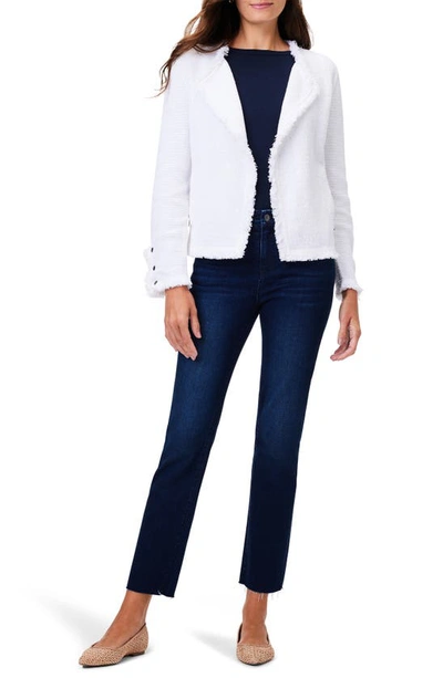 Nic + Zoe Fringe Mix Knit Jacket In Paper White