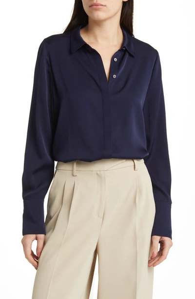 Shop Kobi Halperin Larissa Stretch Silk Blouse In Midnight Blue