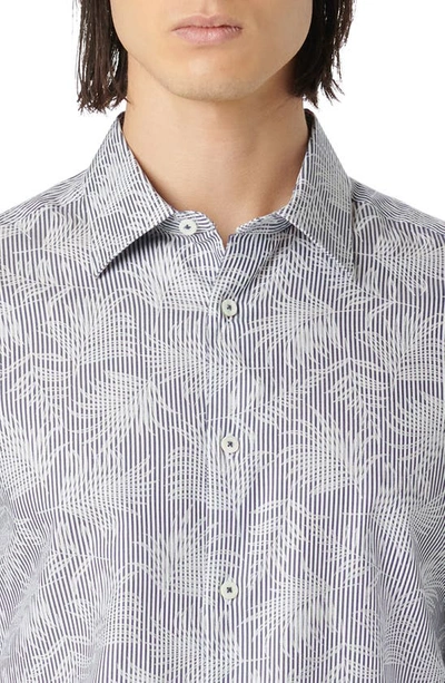 Bugatchi Julian Stripe Leaf Print Stretch Button-up Shirt In Navy