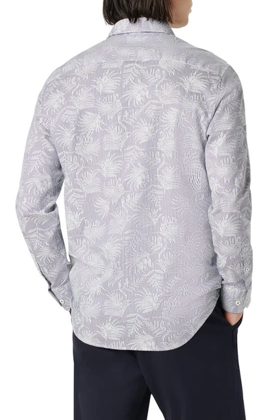 Bugatchi Julian Stripe Leaf Print Stretch Button-up Shirt In Navy