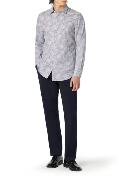 Bugatchi Julian Stripe Leaf Print Stretch Button-up Shirt In Navy