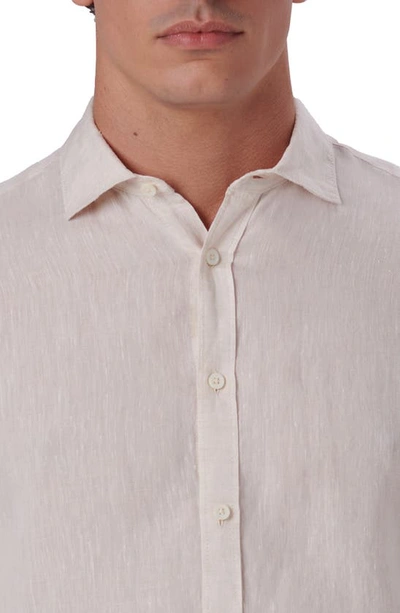 Bugatchi Shaped Fit Solid Linen Button-up Shirt In Sand