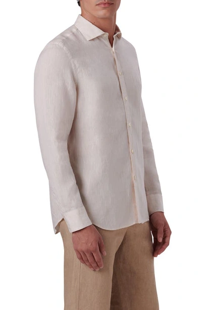 Bugatchi Shaped Fit Solid Linen Button-up Shirt In Sand