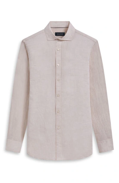 Bugatchi Shaped Fit Solid Linen Button-up Shirt In Sand