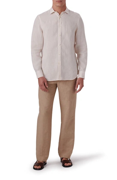 Bugatchi Shaped Fit Solid Linen Button-up Shirt In Sand