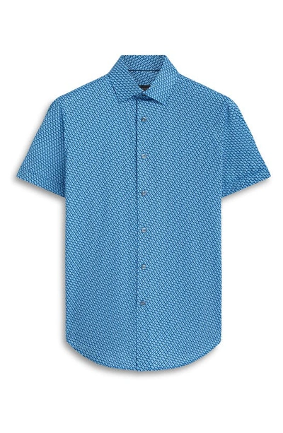 Shop Bugatchi Miles Ooohcotton® Geometric Short Sleeve Button-up Shirt In Classic Blue
