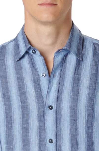 Shop Bugatchi Julian Shaped Fit Stripe Linen Button-up Shirt In Classic Blue