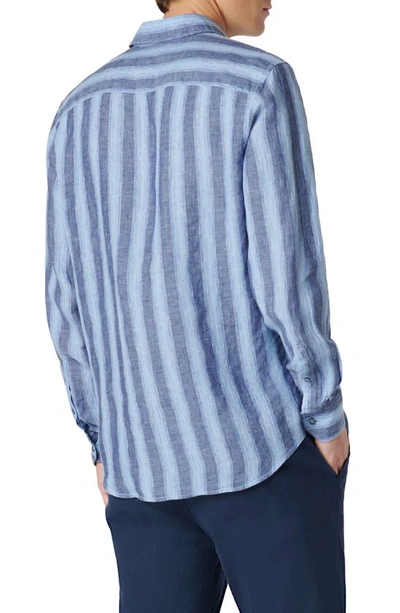Shop Bugatchi Julian Shaped Fit Stripe Linen Button-up Shirt In Classic Blue
