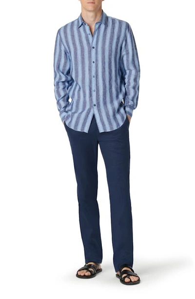 Shop Bugatchi Julian Shaped Fit Stripe Linen Button-up Shirt In Classic Blue