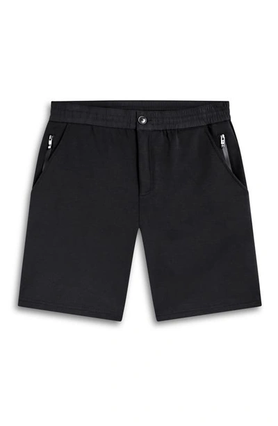 Shop Bugatchi Flat Front Knit Shorts In Black