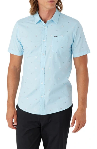 Shop O'neill Quiver Stretch Short Sleeve Button-up Shirt In Sky Blue