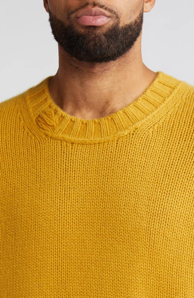 Shop Frame Destroyed Cashmere Crewneck Sweater In Yellow