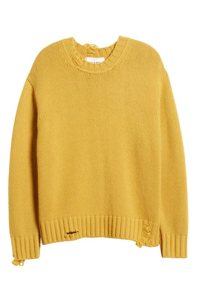 Shop Frame Destroyed Cashmere Crewneck Sweater In Yellow