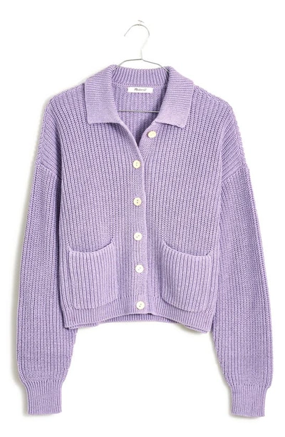 Shop Madewell Rib Polo Cardigan In Heather Soft Purple