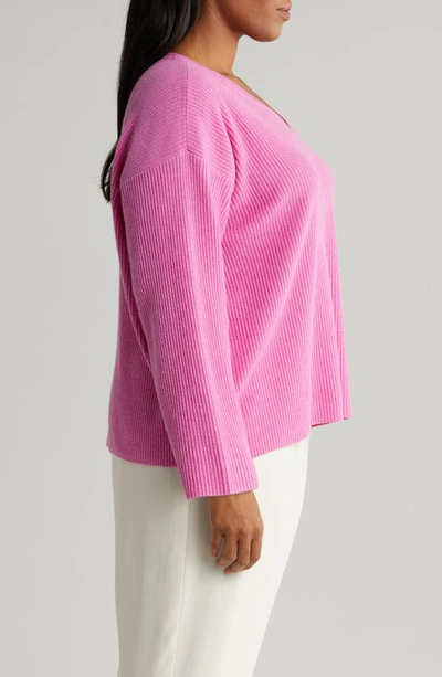 Shop Eileen Fisher Boxy V-neck Cashmere Sweater In Tulip