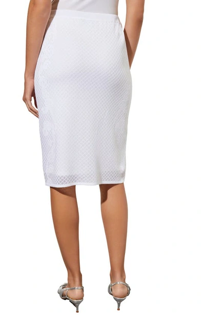Shop Ming Wang Lace Jacquard Sweater Pencil Skirt In White/ Silver