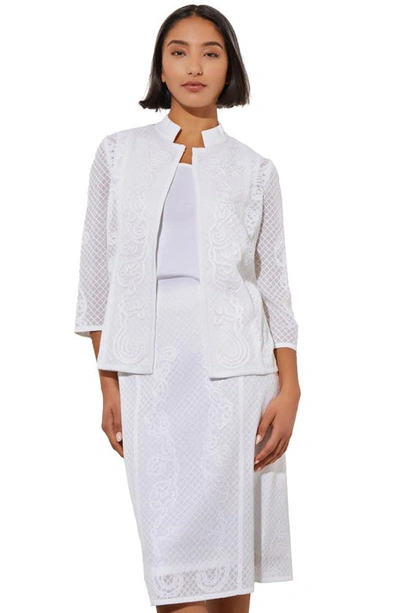 Shop Ming Wang Appliqué Mandarin Collar Jacket In White/ Silver