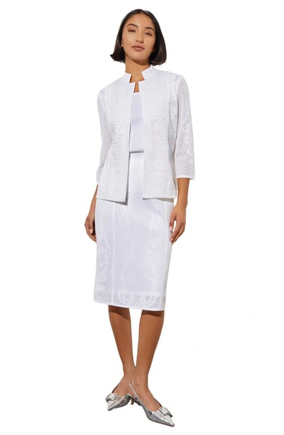 Shop Ming Wang Appliqué Mandarin Collar Jacket In White/ Silver