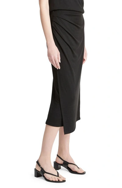 Shop Vince Side Drape Knit Midi Skirt In Black