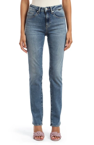 Shop Mavi Jeans Kendra High Waist Straight Leg Jeans In Mid Brushed Feather Blue