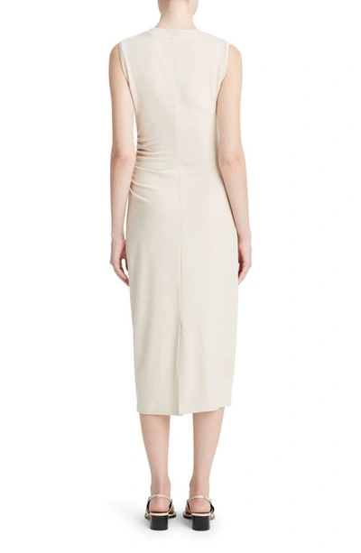 Shop Vince Side Ruched Sleeveless Knit Midi Dress In Pale Fawn